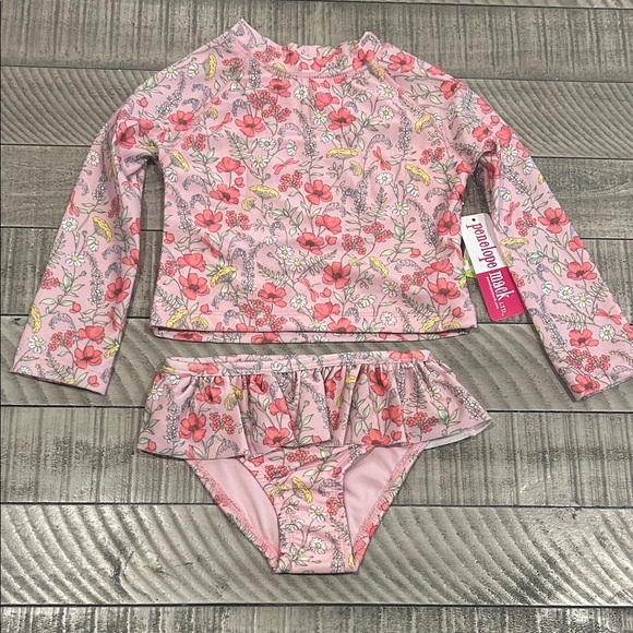 Peace Love World Other - Peace Love World Kids Pink and Yellow Floral Rashguard Set